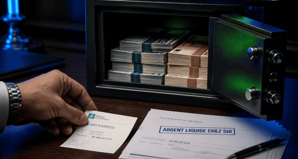 argent liquide chez soi coffre billets justificatifs