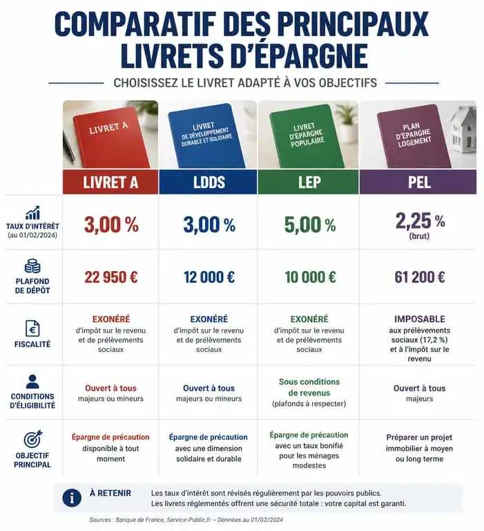 Comparatif des livrets d'épargne : Livret A, LDDS, LEP et PEL pour choisir la meilleure banque pour placer son argent