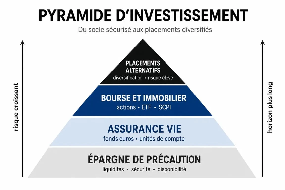 Infographie illustrant les différents niveaux de placement pour savoir où mettre son argent selon son profil