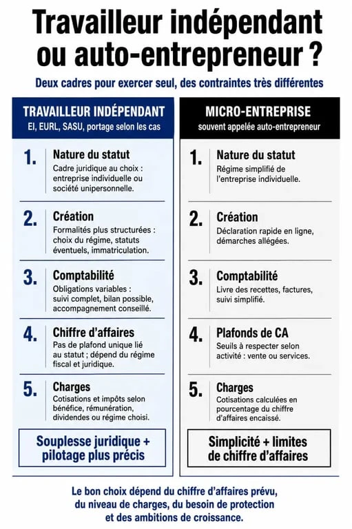 Infographie sur la différence entre travailleur indépendant ou auto entrepreneur